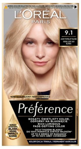 L'Oreal Paris Preference trajna barva za lase 9.1 Oslo Svetlo Peščeno Blond z negovalnim balzamom z UV filtrom in vitaminom E