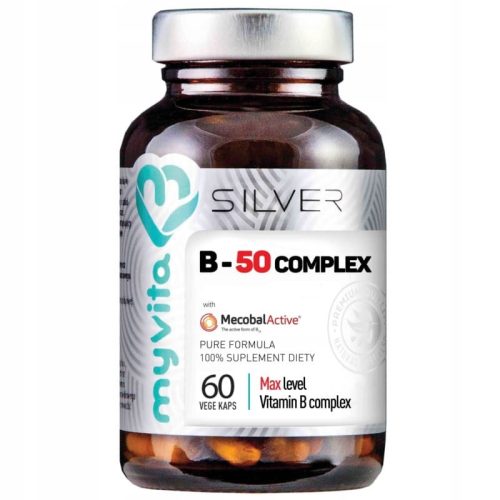 MYVITA SILVER VITAMIN B-50 COMPLEX, 60 kapsul, brez umetnih dodatkov