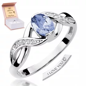 Zaročni prstan iz belega zlata 585 s tanzanitom