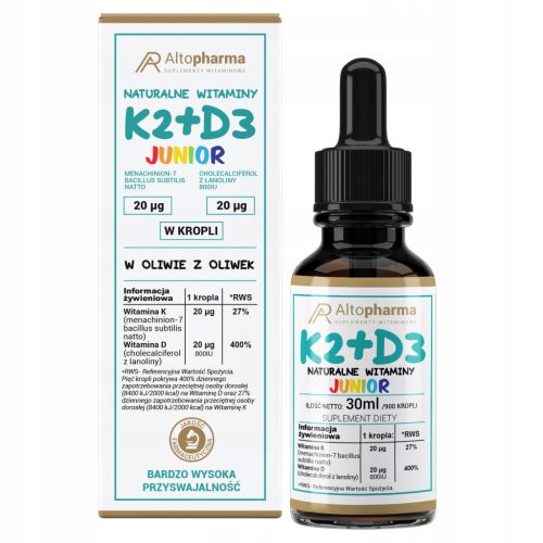 Naravni Vitamin K2 MK7 + D3 Forte za Otroke, Kapljice 30ml - Altopharma®