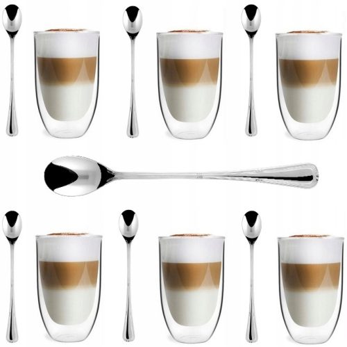 Vrhunski komplet kozarcev za latte Vialli Design 300 ml + 6 dolgih žličk