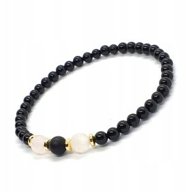 Roza kvartna zapestnica s črnim oniksom