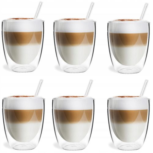 Vialli Design 6 termo kozarcev za latte 320 ml s 6 eko slamicami