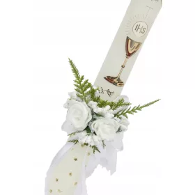 Refined Decorative First Communion Candle, White Pearls