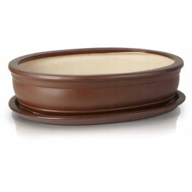 Ceramični bonsaj lonec v rjavi barvi s stojalom, 19 cm