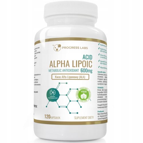 Kwas Alfa Liponowy 600mg - 120 Kapsul za Vegane, Progress Labs