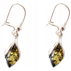  Srebrni JANTARNI UHANI, zeleni, NEŽNI +CERT.