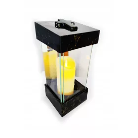 VELIKI STEKLENI LANTERN S SVEČO Z OGLEDALOM + LED SVEČA