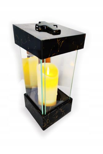 VELIKI STEKLENI LANTERN S SVEČO Z OGLEDALOM + LED SVEČA