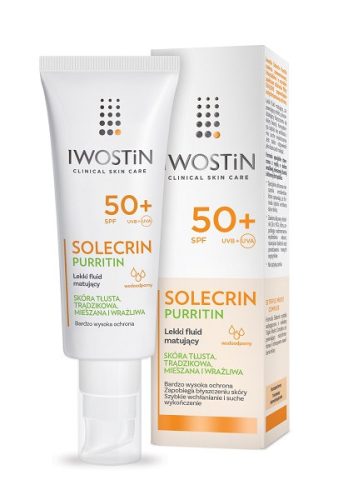 IWOSTIN SOLECRIN PURRITIN Lahki Matirajoči Fluid SPF 50+ za Aknozno Kožo