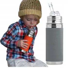 Pura 260 ml termo steklenica s slamico, siva