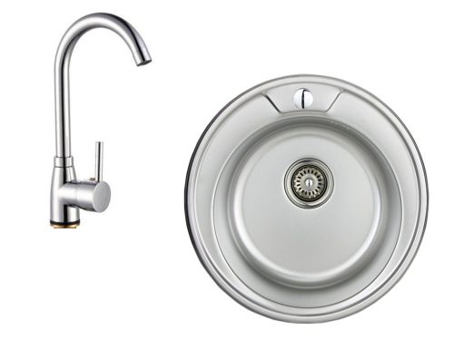 Pomivalno korito QUADRON HUGO 210 s sivimi odtenki jekla + Liveno Cook srebrna stoječa kuhinjska armatura