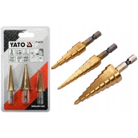 ZESTAW WIERTŁ STOPNIČNIH 3 KOS HSS KONIČNIH 4241 YT-44731