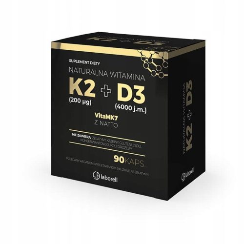 Naravni Prehranski Dodatek - Vitamin K2 MK-7 200 µg & D3 4000 IU z Laborell, 90 kapsul