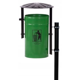   Kos za odpadke s stebričkom za vkopavanje ali betoniranje tipa "Kacper" K-1 s prostornino 35l v zeleni barvi RAL 6001. Na voljo "takoj". Značilnosti: Prostornina: 35 litrov, Dimenzije koša: 410x400x67