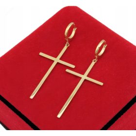  ZLATI UHANI Z VELIKIM KRIŽEM, KIRURŠKO JEKLO 316L