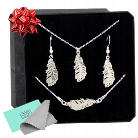 Srebrni komplet nakita s graviranimi peresi 925