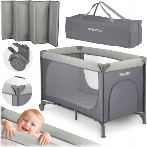 Prenosna posteljica za otroke RicoKids RK-240 s sivimi in srebrnimi odtenki