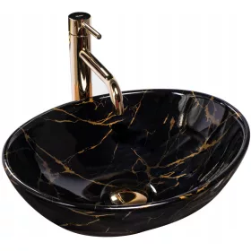 Ovalni umivalnik Sofia Marble Black Shiny