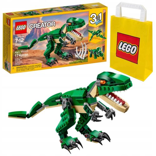 LEGO Ustvarjalec 3 v 1 31058 Močni dinozavri + papirnata vrečka LEGO 6315786 rumena 24x8x18 cm
