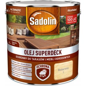   Slovenian Name: Sadolin Superdeck olje za terase 2,5L, brezbarvno za lesene površine

SEO-Optimized Description: 
Sadolin Superdeck olje za terase 2,5L je vrhunski izdelek za zaščito in dekoracijo les