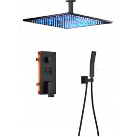   Zestaw prysznicowy podtynkowy sufitowy czarny mat z deszczownicą 40 LCD