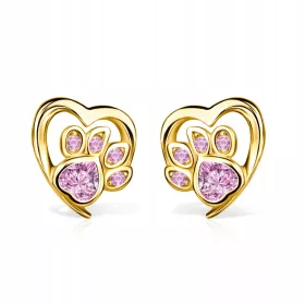  Pozlačeni uhani iz pasje tačke z roza cirkoni