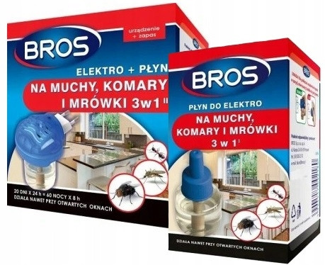 BROS Elektrofumigator proti komarjem, mravljam in muham + 2x Tekočina za učinkovito odstranjevanje insektov 3v1