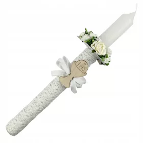   Sveča za prvo obhajilo z okrasnim odcejnikom in okrasno škatlico