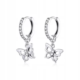    Srebrni uhani ORNAMO Viseči metulji na prstanu Belo cirkonijevo srebro 925