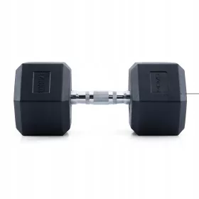 HEX DUMBBELL, gumirana, šesterokotna, 27,5 kg ročica