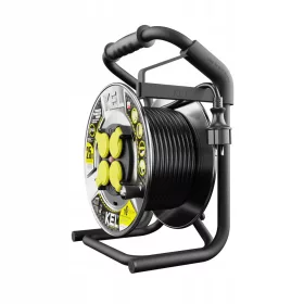   Profesionalno podaljšek z bobnom KEL, 25m, 4 vtičnice, črne barve