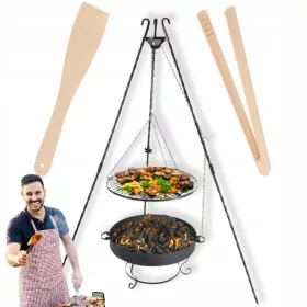    VRTNI ŽAR KOVANI TRINOŽNIK KROMIRANA REŠETKA VRTNO KURIŠČE 60 CM