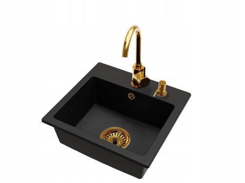 Granitno korito z eno posodo Brado DON Beta Pipa Dozator Sifon Gold črni granit