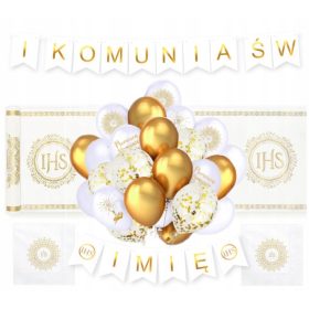   Zestaw dekoracij za prvo obhajilo s kompletom balonov, tekačem in dodatki