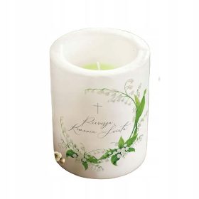   Dišeča sveča/lampion s šmarnicami za prvo obhajilo s konvalijami, VELIKA