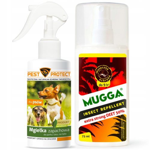 Mugga Deet sprej proti komarjem in klopom 50% 75 ml + Pest Protect Spray, odganjalec komarjev za pse, 100 g 100 ml