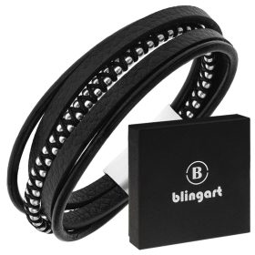 Usnjena zapestnica s perlicami iz jekla in gravuro