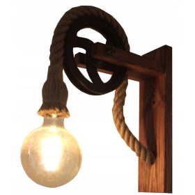 KINKIET DREWNO + LINA SZNUR JUTOWY KOŁO ŻELIWNE