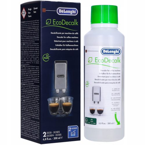 Odkamienjevalec kavnega aparata DeLonghi EcoDecalk 200ml - 100% ekološki in biološko razgradljiv odkamienjevalec za odstranjevanje vodnega kamna. Zagotavlja daljšo življenjsko dobo in večjo energetsko