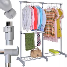 Garderobni stojalo z zavijajočimi se kolesi, siva