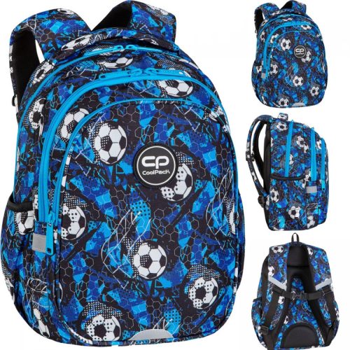 Večnamenski šolski nahrbtnik CoolPack Jerry, nogometni motiv, modro-sivi odtenki, 21 litrov kapacitete