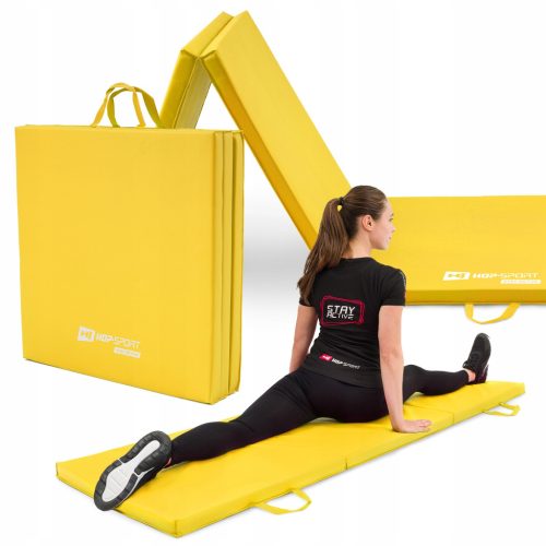 Gimnastična vzmetnica za vadbo 180x60, rumena, zložljiva, protizdrsna, vodoodporna