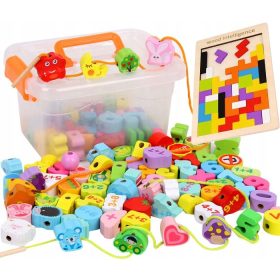    PERLE LESENE KOCKE ZA NIZANJE MONTESSORI IZOBRAŽEVALNI VELIK SET
