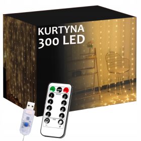   Festive LED Curtain Lights 3x3m 300 LEDs USB & Remote Control