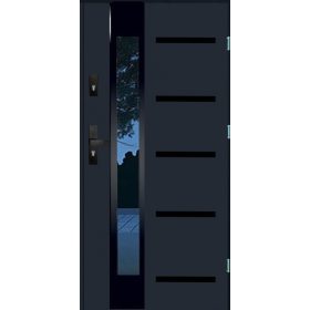   Elegantna vrata za zunanjo uporabo z visokokakovostnim INOX 16 ZD5 črnim premazom, debeline 72 mm in širine 90 cm. Ta model vrat je zasnovan z mislijo na udobje in varnost, saj izpolnjuje zahteve prog