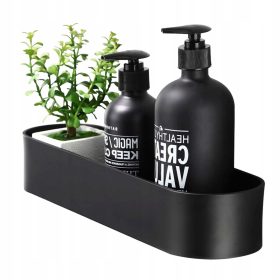   Elegantna samolepilna polica za tuš Loft z močnim lepilom, črna, dimenzije 40x12.5x6cm, idealna za kopalnice in kuhinje. Ne potrebuje vrtanja - močno nemško lepilo omogoča nosilnost do 10 kg brez pošk