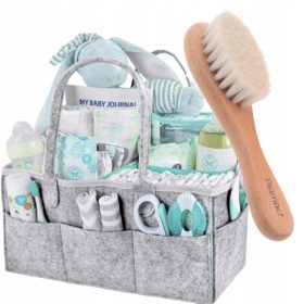   Zestaw za novorojenčke Torba za plenice Piambo 7398 + Lesena krtača Piambo, bež in rjava