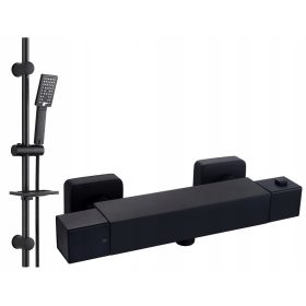   Tuš garnitura s termostatsko črno pipo in tušem Reihe Cubic CUB-ZND-BL + armatura za prho Reihe TERMO 03-BL črna