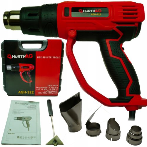 HurthAG 2000 W 230 V 600 °C električna toplotna pištola s 3 načini + dodatki